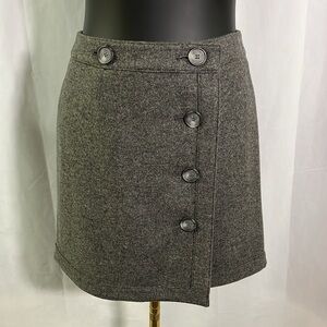 LOFT Gray Wool Blend Button Front Mini Wrap Skirt